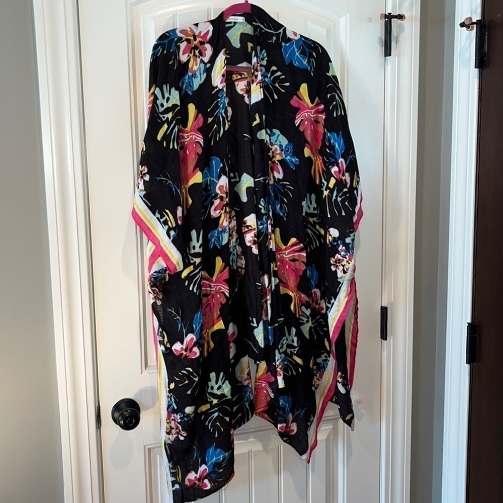 Colorful floral Kimono caftan swim coverup one size moss rose
